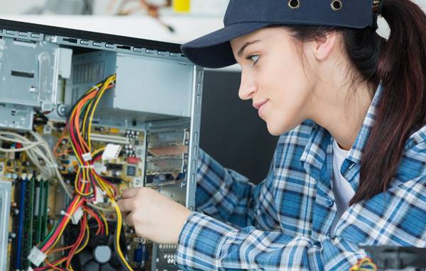 a woman working on a computer
